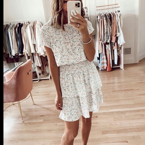 Gibsonlook THE MILLER AFFECT HIGH NECK RUFFLE DRESS size L color toscana white - Picture 1 of 16